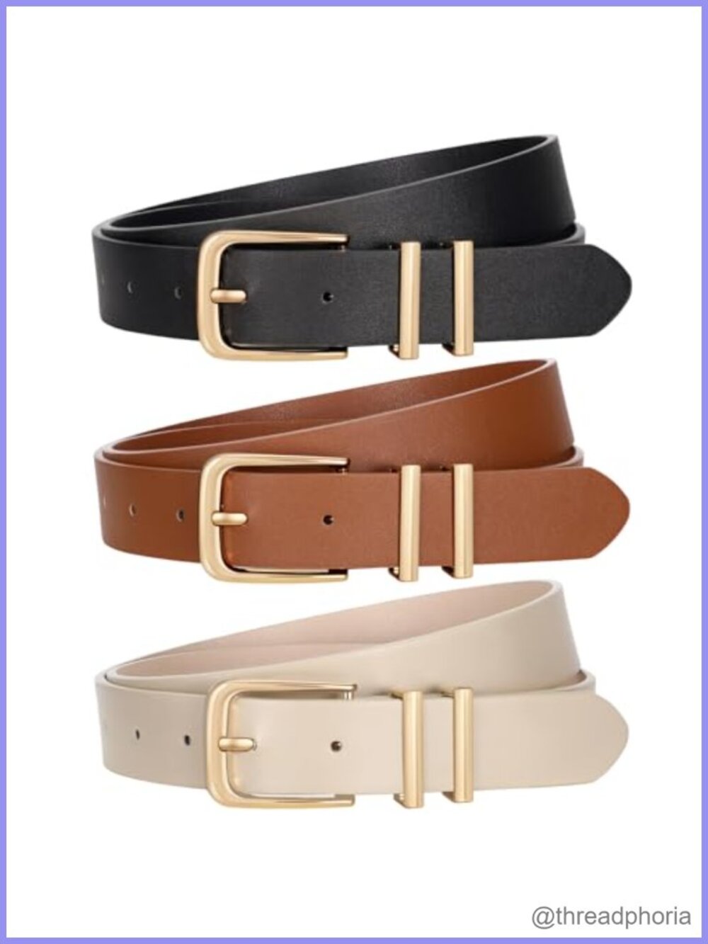 3 Pack Women's Belts Faux Leather Pin Buckle for Jeans Pants Dresses